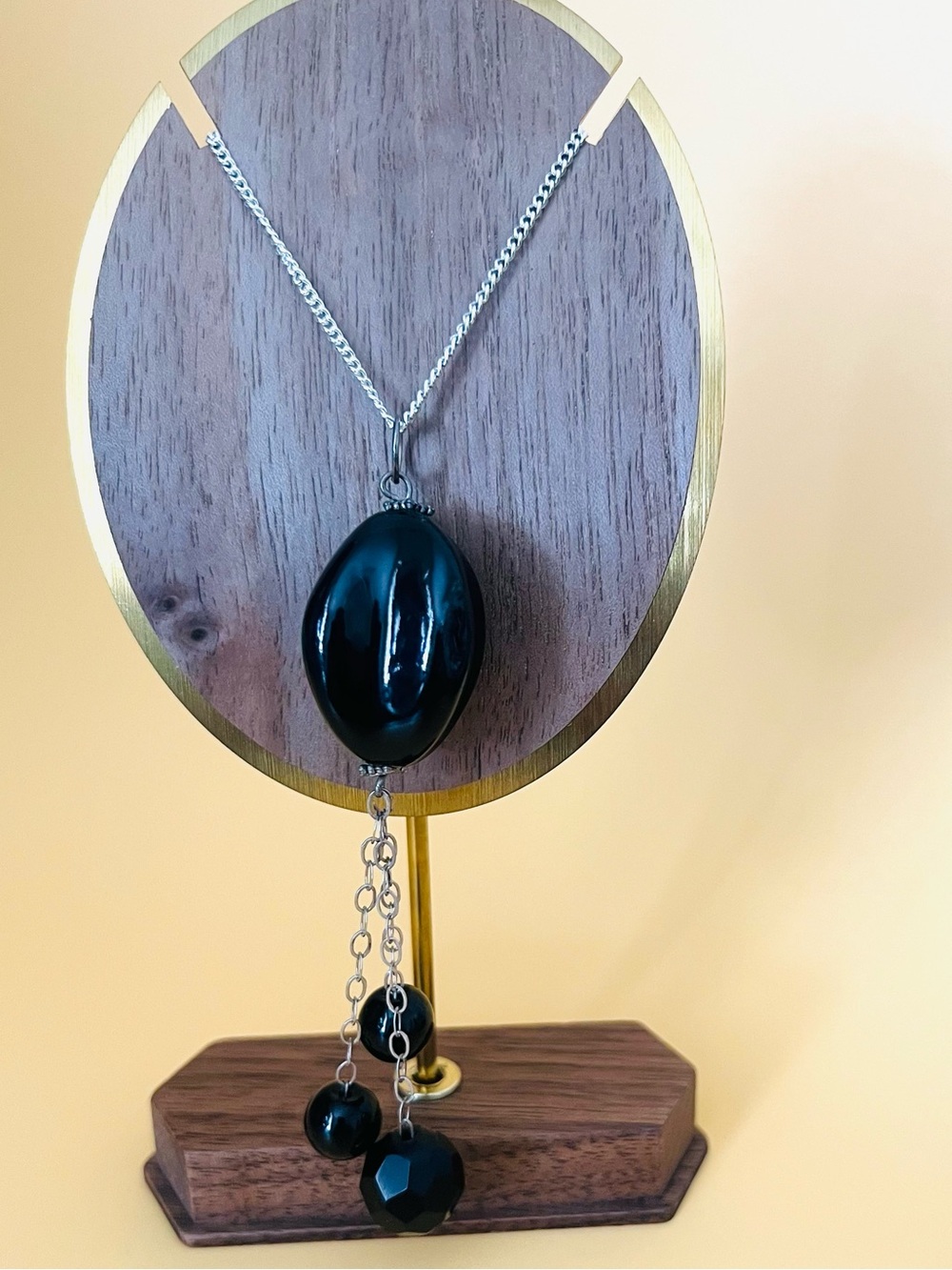 Long Black & silver Pendant Necklace